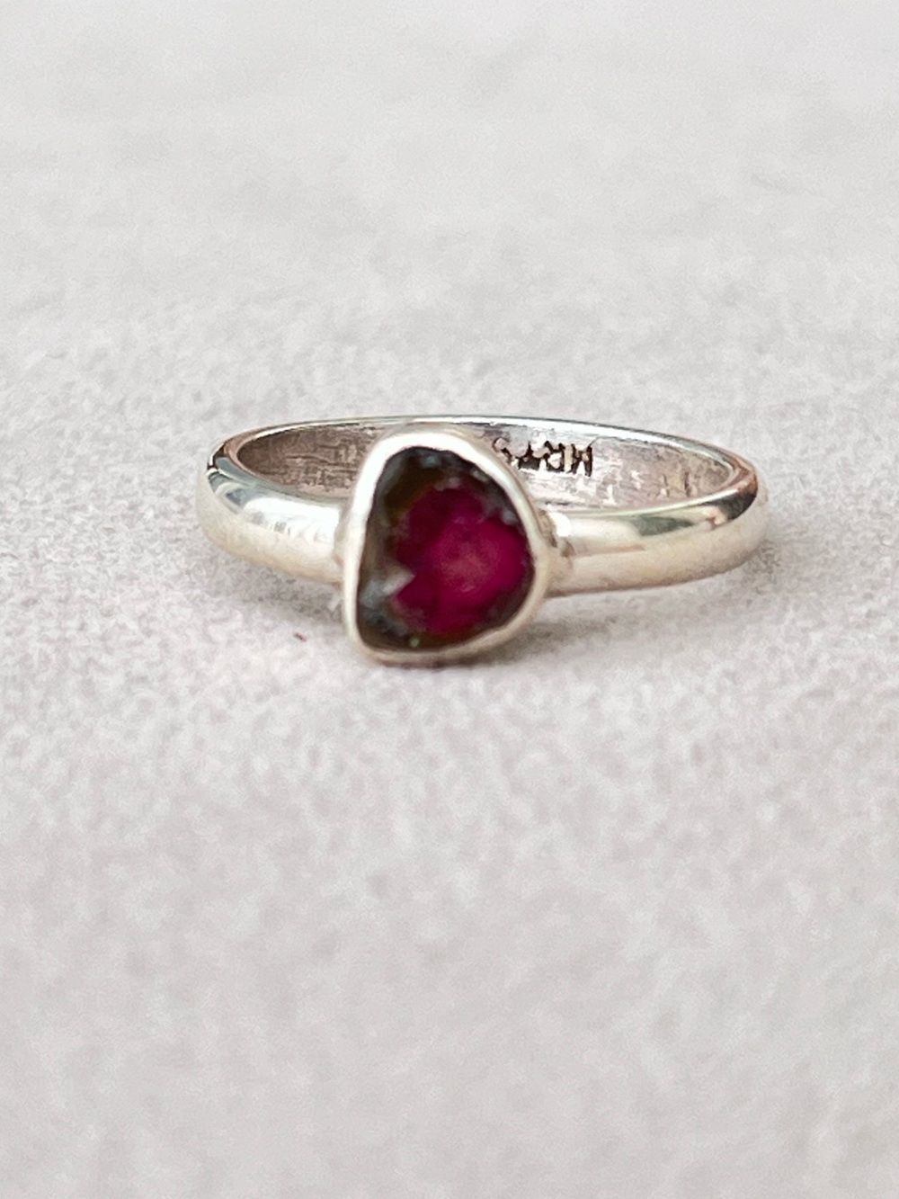 Artisan Sterling Silver Watermelon Tourmaline Ring Size 7.25